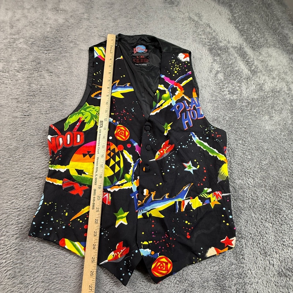 Vintage Planet Hollywood Vest L/XL Black Colorful Graphics 90s Waistcoat - Picture 6 of 7